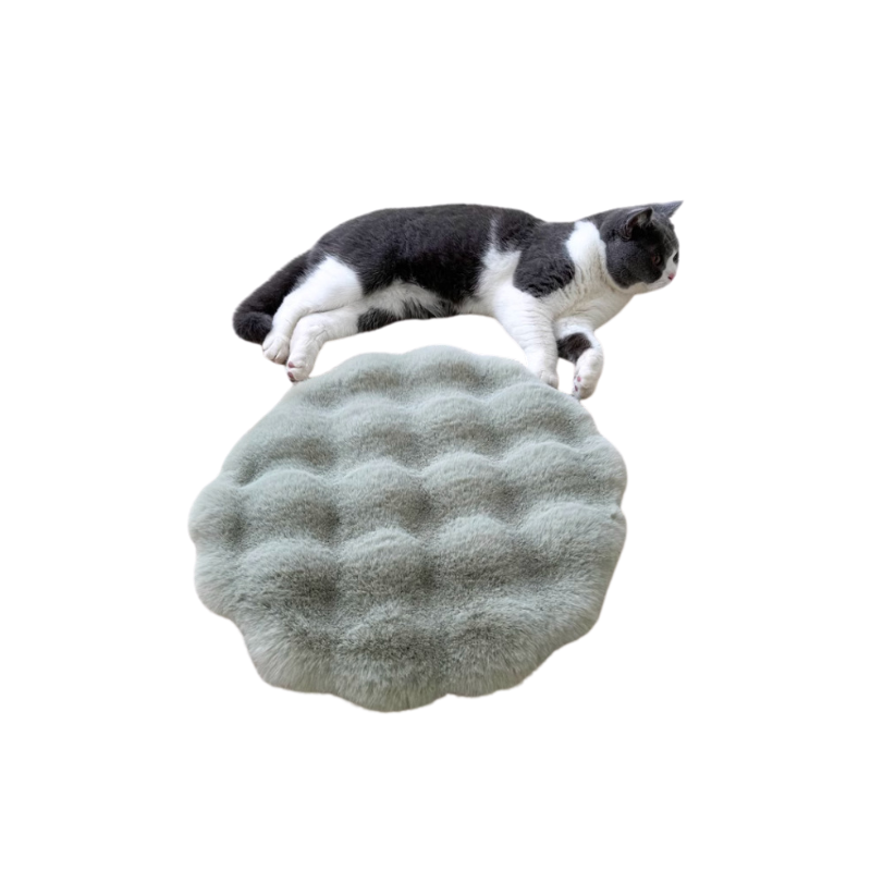Matcha Color Plush Round Cat Mat – Soft Faux Fur Cat Beds for Comfort and Relaxation"
