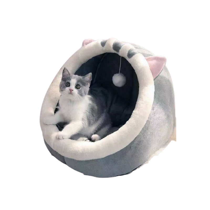 Gray Half-Enclosed Cat Bed (M)