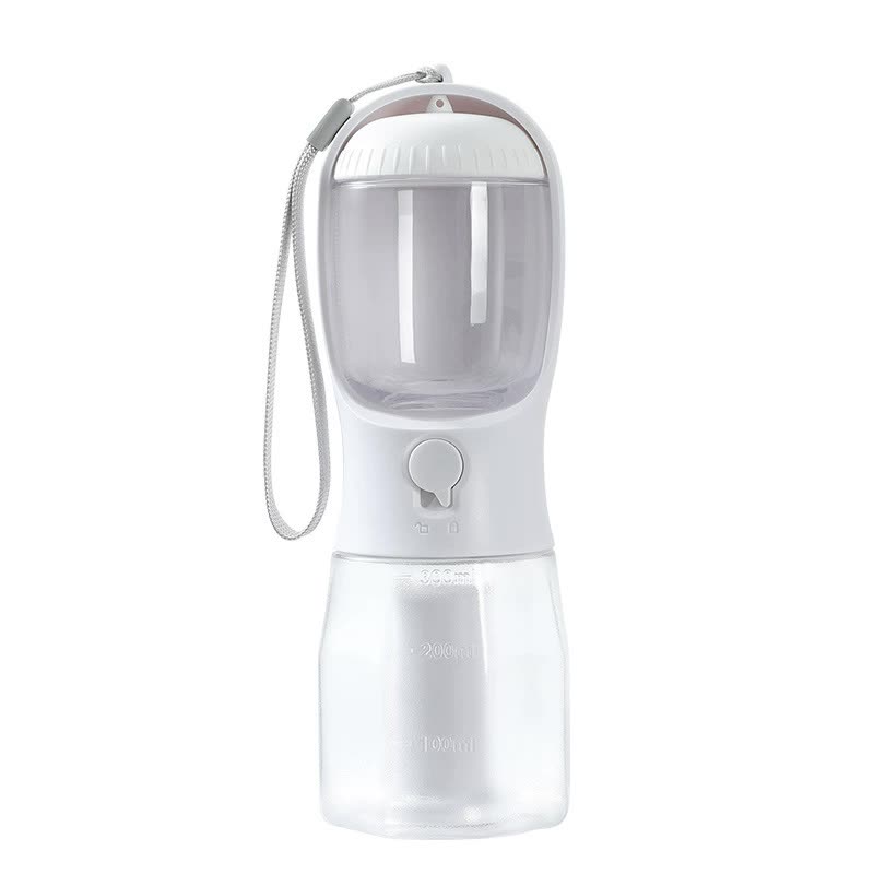 300ml White 3-in-1 Portable Pet Water Bottle with Food Storage