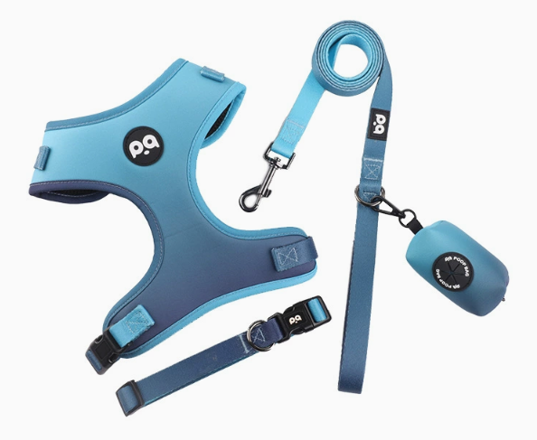 L Blue Adjustable Soft Pet Harness with Leash
