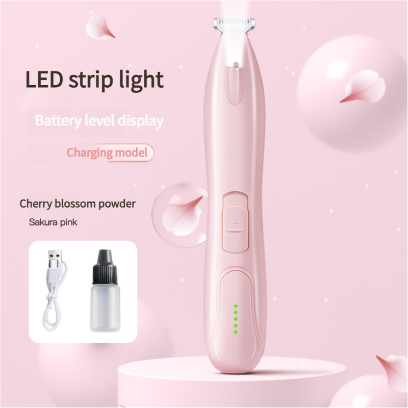 Sakura Pink Pet Hair Trimmer with LED Light, USB Rechargeable