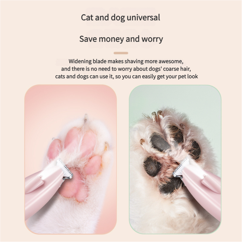 Sakura Pink Pet Hair Trimmer with LED Light, USB Rechargeable