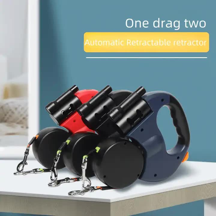Black Dual Retractable Dog Leash | 2-in-1 Automatic Pet Leash