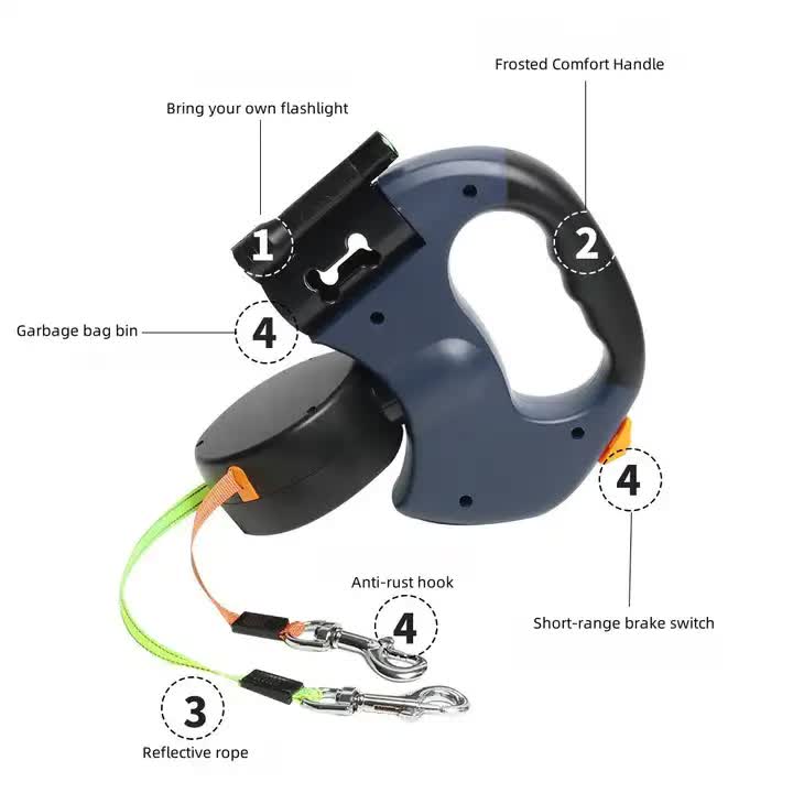 Black Dual Retractable Dog Leash | 2-in-1 Automatic Pet Leash