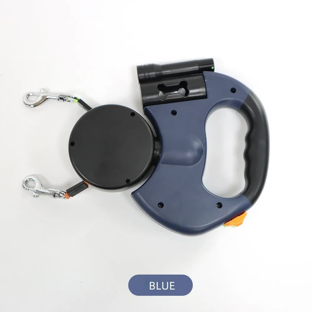 Blue Dual Retractable Dog Leash | 2-in-1 Automatic Pet Leash