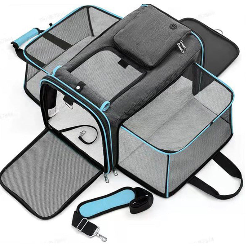 Gray Blue Pet Carrier – Expandable Backpack for Cats & Dogs