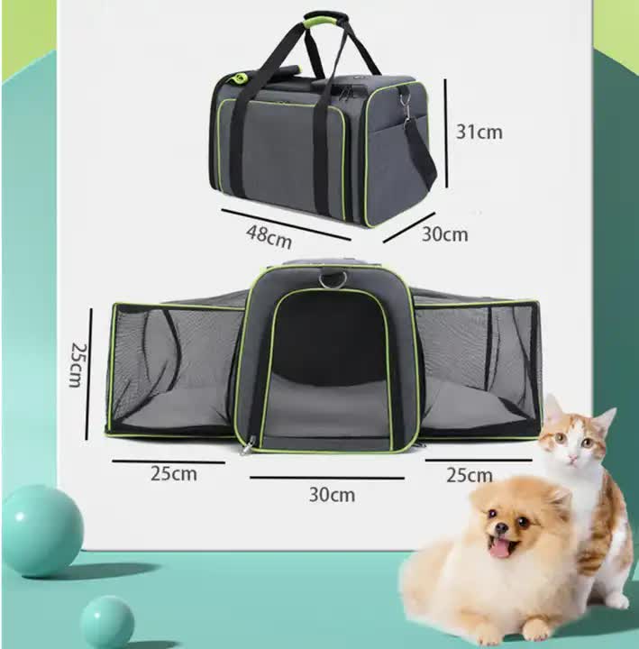Gray Blue Pet Carrier – Expandable Backpack for Cats & Dogs
