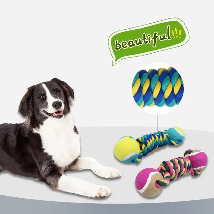2 PCS Orange Durable Cotton Rope and Tennis Ball Dog Toy Set