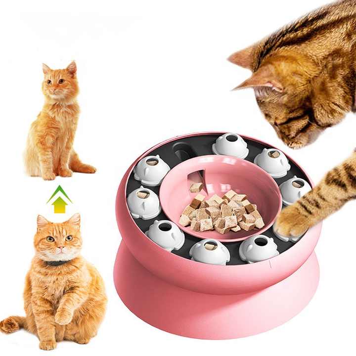 Pink Interactive Slow Feeder Cat Bowl - 15° Tilt Design