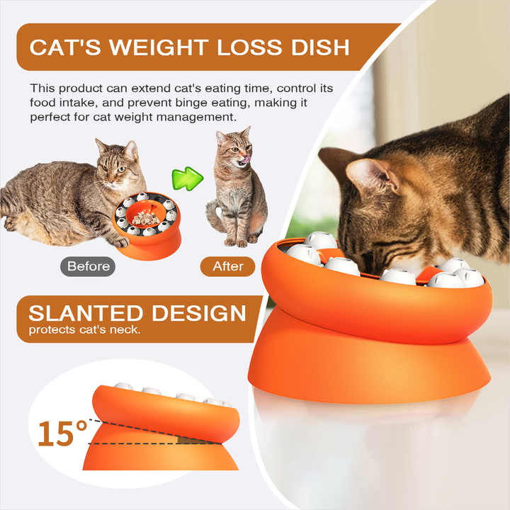Pink Interactive Slow Feeder Cat Bowl - 15° Tilt Design