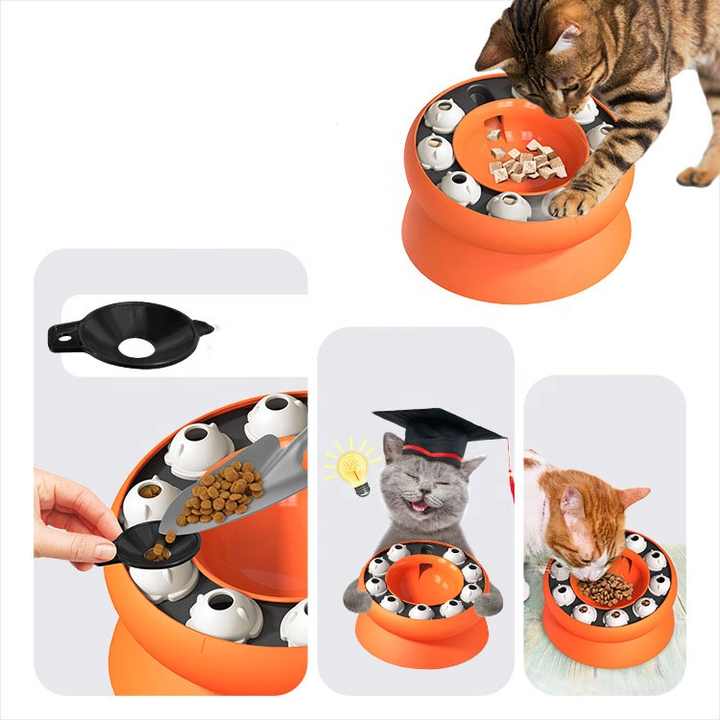 Pink Interactive Slow Feeder Cat Bowl - 15° Tilt Design