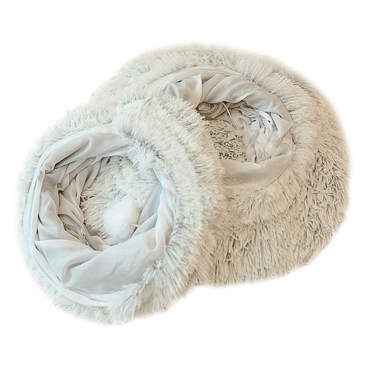 Grey Luxury Plush Cat Bed with Hidden Tunnel