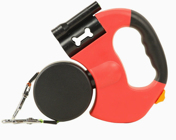 Red Replaceable Battery Dog Leash with Flashlight
