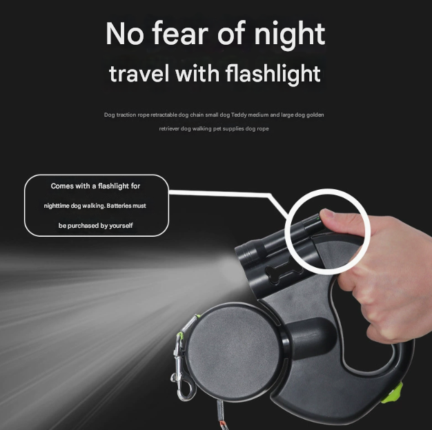 Red Replaceable Battery Dog Leash with Flashlight