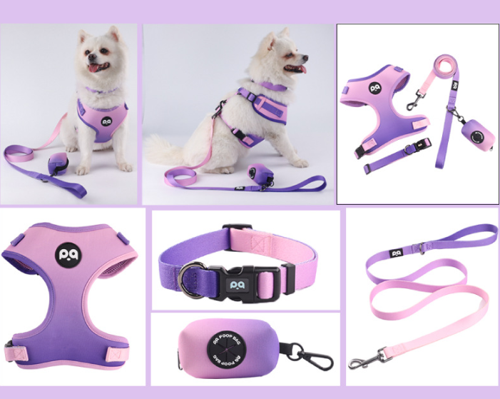 S Crushed Black Adjustable Soft Pet Harness with Leash