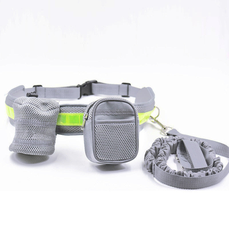 Grey Reflective Pet Waist Bag with Hands-Free Leash