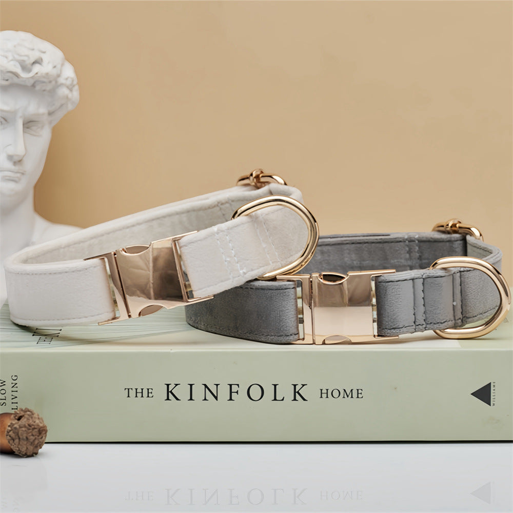 Beige Durable Dog Collar with Metal Buckle -M