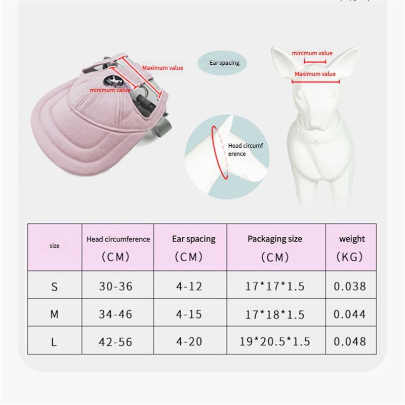 Size L Pink Adjustable Pet Baseball Cap
