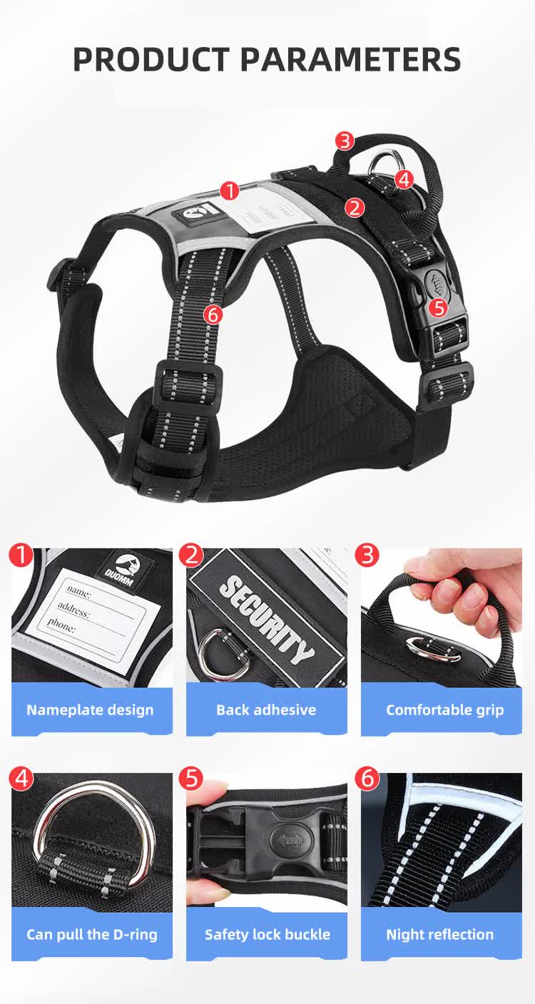 Size L Black Reflective No-Pull Dog Harness