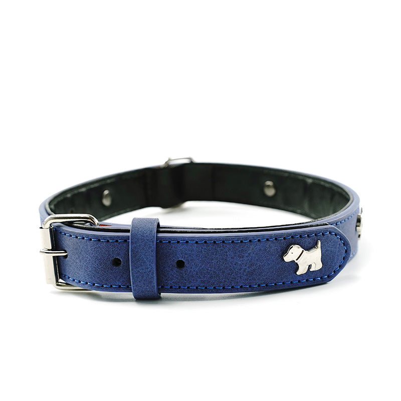 2 PCS Blue Soft Leather Dog Collar -M-(58*2.5cm)