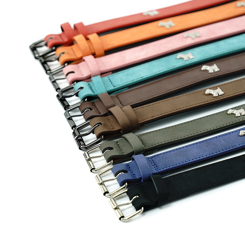 2 PCS Soft Leather Dog Collar - M-(58*2.5cm)