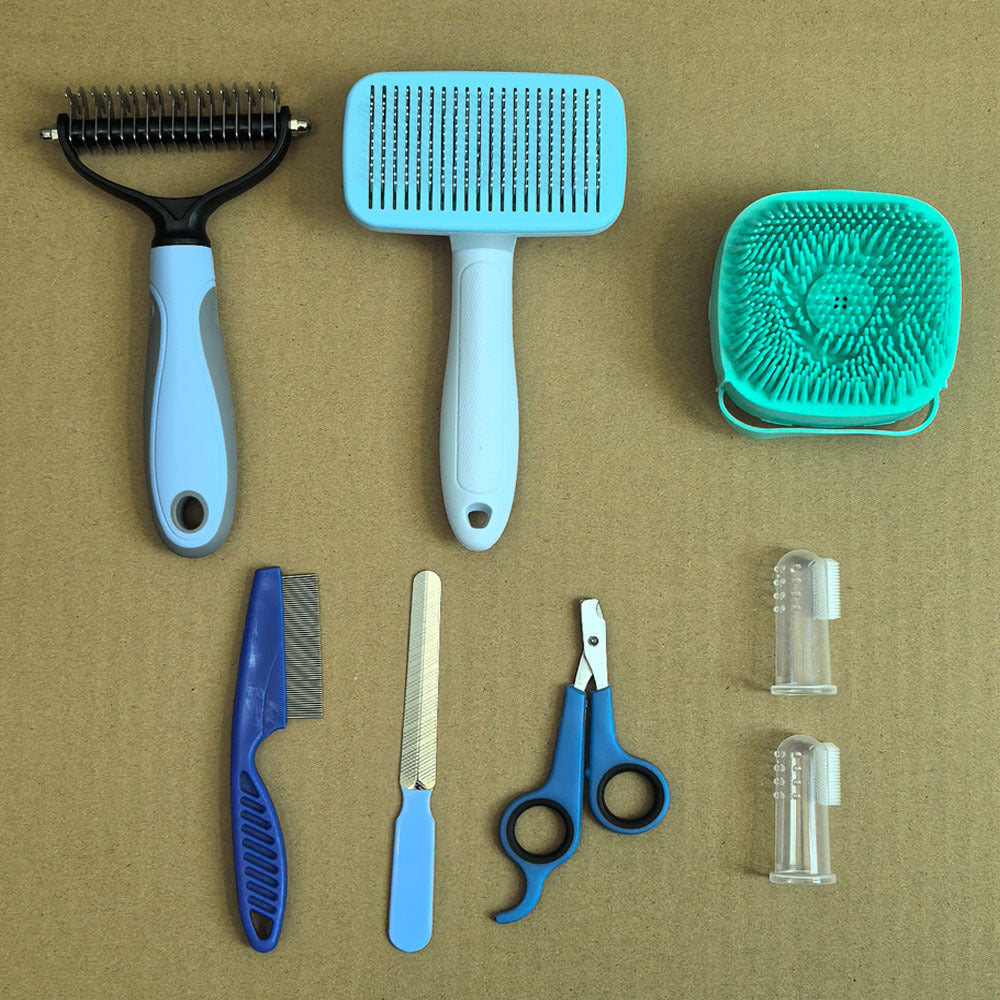 Blue 8-Piece Pet Grooming Tool Set - Brushes