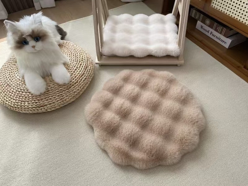 Milk tea color Plush Round Cat Mat - Soft Faux
