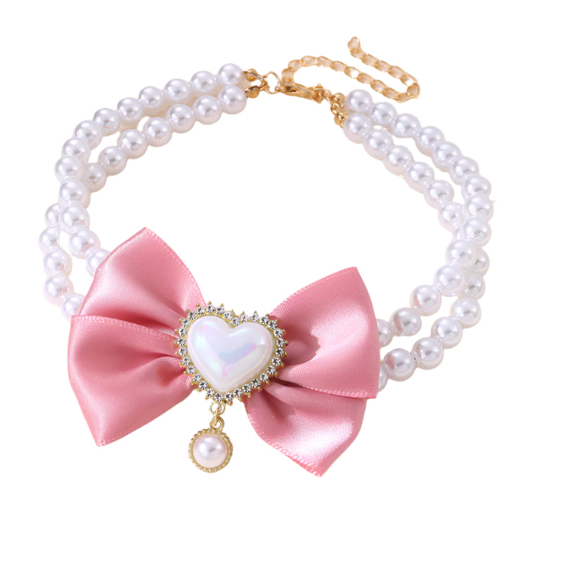 Pink 2 - PCS Cute Pet Pearl Necklace Collar - Size S