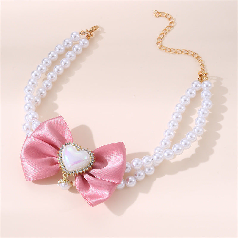 Pink 2 - PCS Cute Pet Pearl Necklace Collar - Size S